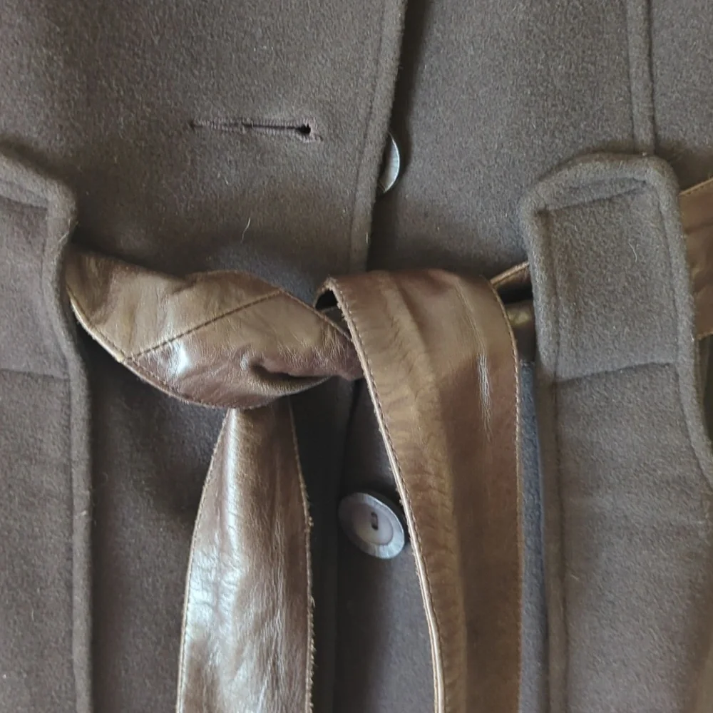 Mackage wool leather trim cozy belt winter trench coat - Picture 4 of 11